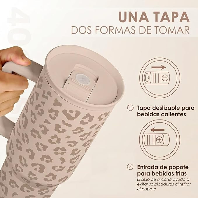 SANDJEST Leopard Tumbler with Handle, Insulated Cup Stainless Steel Travel Mug - Image 4