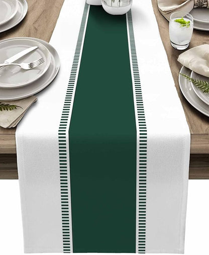 72 inches Long Green and White Table Runners, Modern Stripes Table Runner by Futuregrace