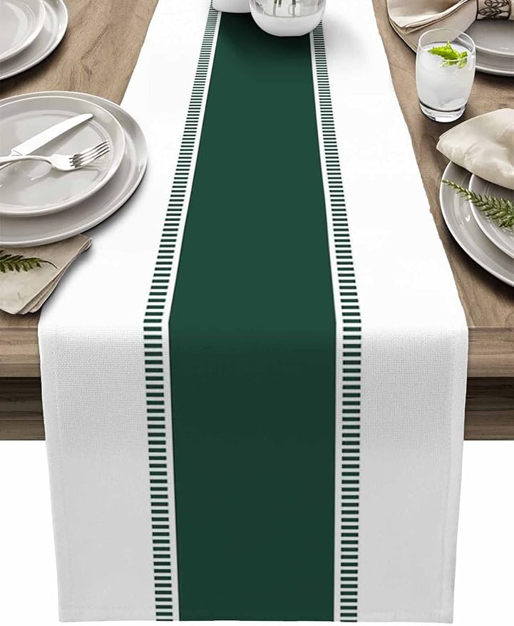 Green Table Runners 90 inches Long, Farmhouse Stripes Table Runner Bualap by Futuregrace
