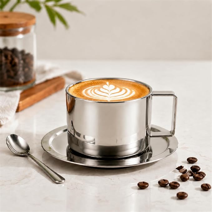 ZENFUN 4 Pack 6.8 oz Coffee Cups Set, 18/8 Stainless Steel Espresso Cup - Image 11