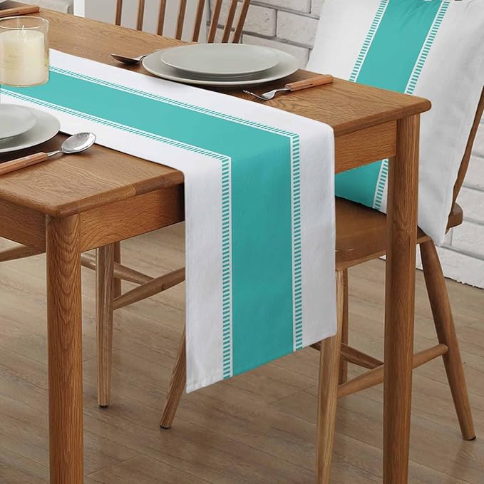 72 inches Long Teal Table Runners, Modern Stripes Table Runner Farmhouse - Image 2
