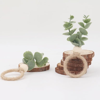 24 Pcs Napkin Rings with Artificial Eucalyptus Leaf Wood Bead Jute Rope - Image 6