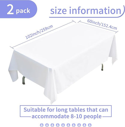 BIGTONE 2 Pack Polyester Tablecloth White 60 x 102 Inch, Wrinkle Resistant Table Cloth for 6 Feet Rectangle Tables, Stain and Washable Table Cover for Dinning Wedding Banquet Restaurant Party