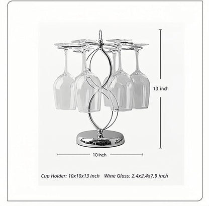 Wine Glass Holder Stand-Elegant Countertop Stemware Rack for 6 Glasses - Freestanding Stainless Steel Drying Organizer for Home Bar, Kitchen & Dining Table Decor