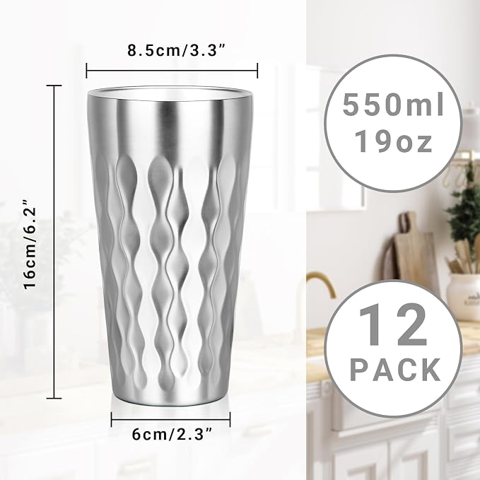 Stainless Steel Drinking Glasses, 19 oz Insulated Tumbler, 12 Pack Double Wall - Image 2