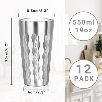 Stainless Steel Drinking Glasses, 19 oz Insulated Tumbler, 12 Pack Double Wall - Image 2
