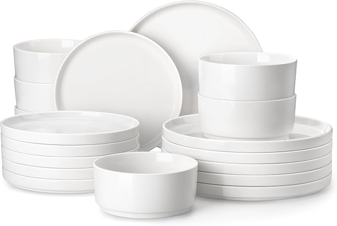 MALACASA 18 Pieces Porcelain Dinnerware Set, Modern White Dish Set by MALACASA