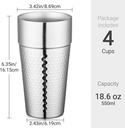 Beasea Stainless Steel Cups 19 oz, 4 Pack Large 18.6oz 550ml Stainless Steel - Image 2