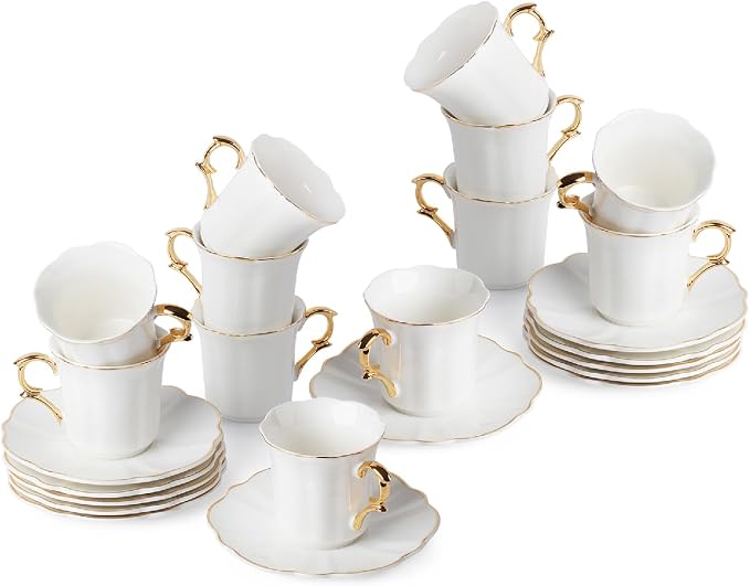 BTaT- Porcelain Espresso Cups Set, 3 oz, 12 Set, Small Coffee Mugs | Elegant by BrewToATea