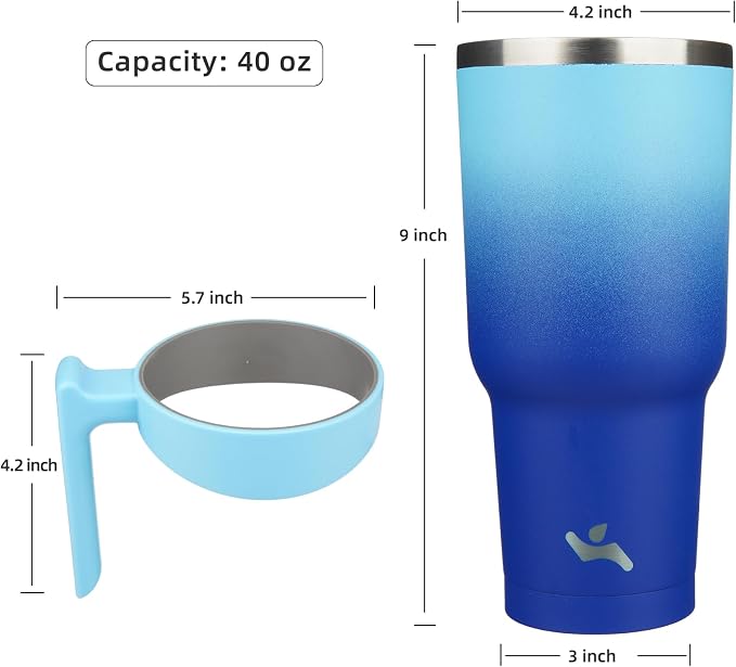 Konokyo 40 oz Tumbler with Handle and Straw, Insulated Travel Mug | Sky; - Image 4