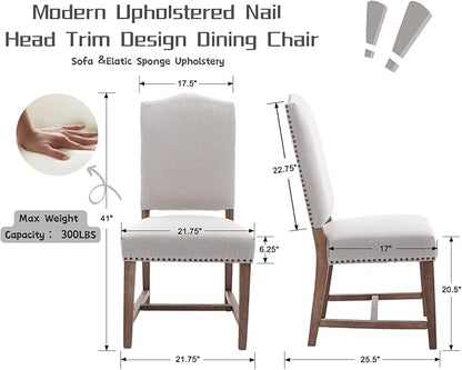 CIMOTA Mid Century Modern Dining Chairs Set of 2, Farmhouse Upholstered Dining Room Chairs Comfortable Kitchen Side Chairs with High Back/Natural Solid Wood Frame, Linen Beige
