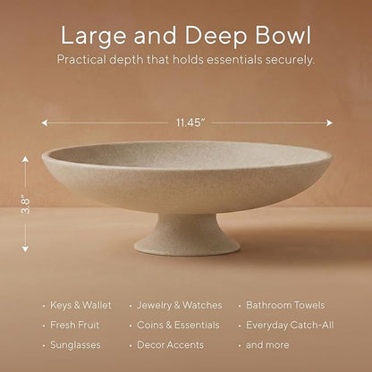 Large Decorative Bowl, Modern Pedestal Bowl for Home Decor, Decorative Fruit Bowl for Kitchen Counter, Stylish Key Bowls for Entry Table, 11.45”, Includes 10PCS Artificial Moss Rocks