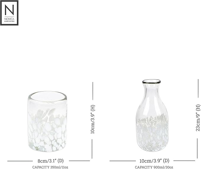 NOVICA Artisan Handblown Recycled Glass Carafe Cup in White Clear Mexico - Image 5