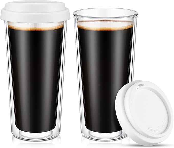 Honeydak 2 Pack 16 oz Double Walled Glass Coffee Mugs by Honeydak