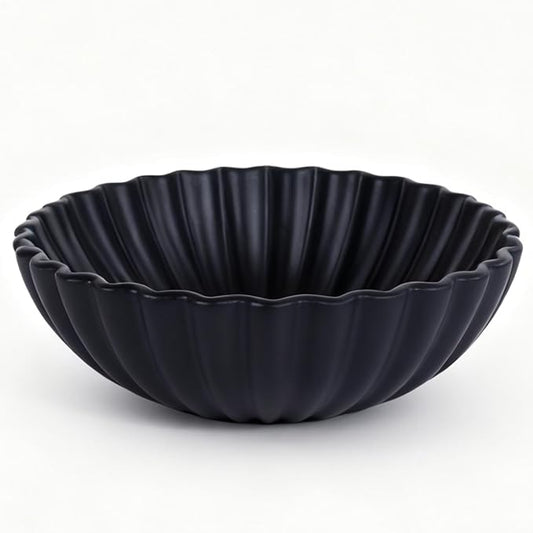 Large Black Fluted Decorative Bowl – Modern Ruffle Bowl for Kitchen, Living Room, Entryway & Coffee Table Décor, Multifunctional Black Fruit Bowl for Keys, Decorative Storage for Home