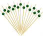 Minisland Dark Green Pearl Cocktail Picks, 4.7 Inch Long Bamboo Fancy Toothpicks for Appetizers, Decorative Christmas Holiday Party Food Drink Garnish Fruit Kabob Skewer Sticks 100 Counts - MSL452