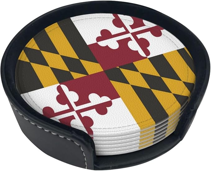 6 Pack Maryland State Flag Leather Coaster - Image 2