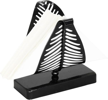 OwlGift Freestanding Modern Napkin Holder with Leaf Design, Tabletop Tissue Dispenser, Napkin Storage Organizer – Black