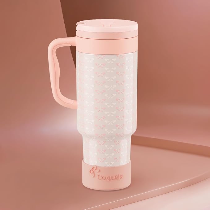 40 oz Insulated Tumbler with Handle and Push-Button Straw Lid, Stainless Steel - Image 2