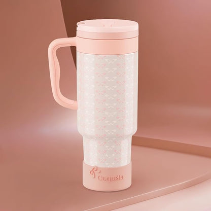 40 oz Insulated Tumbler with Handle and Push-Button Straw Lid, Stainless Steel - Image 2