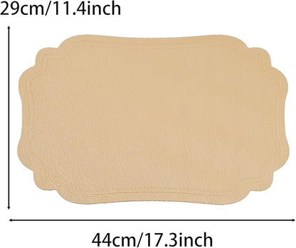 XINYUN Gold Placemats Set of 6 for Dining Table Thin Faux Leather Placemat Lightweight Wipeable Non Slip Anti Oil Place Mat Washable Decorate Easy Storage Eco-Friendly Table Mats Patio Placemats