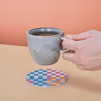 Colorful Blue and Purple Checkered Leather Coasters Set of 6 - Image 5