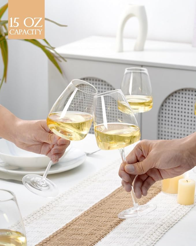 White Wine Glasses Set of 6, 15oz Crystal Wine Glasses - Image 3
