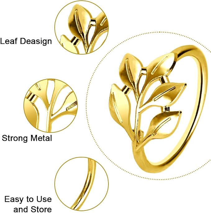 50 Pcs Gold Leaf Napkin Rings Set, Metal Napkin Ring Holders Buckles - Image 3