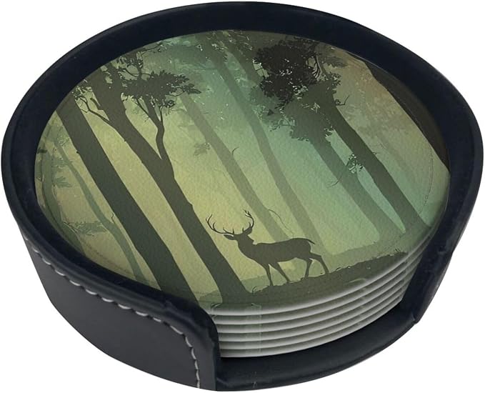 6 Pcs Deciduous Forest Bird Deer Leather Coasters - Image 2