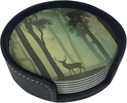 6 Pcs Deciduous Forest Bird Deer Leather Coasters - Image 2