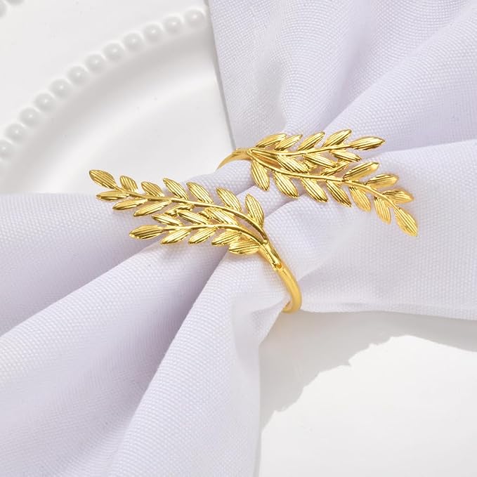 14K Gold Napkin Rings Set of 12, Metal Gold Leaf Napkins Rings Holder Buckles - Image 5