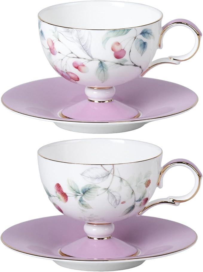 KAMMAK Tea Cups Set of 2, Ceramic Floral Pattern Demitasse Cup | Porcelain by KAMMAK
