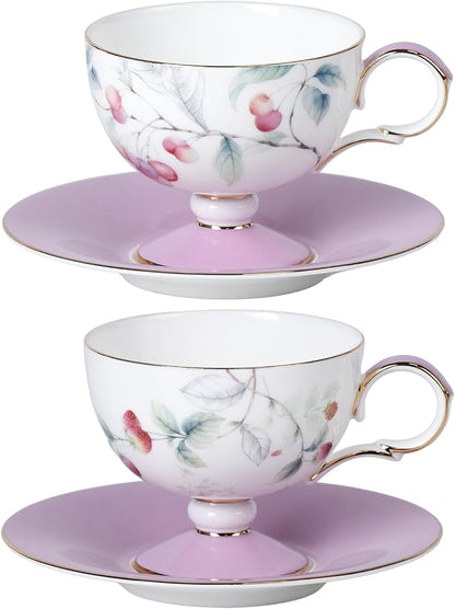 KAMMAK Tea Cups Set of 2, Ceramic Floral Pattern Demitasse Cup | Porcelain by KAMMAK