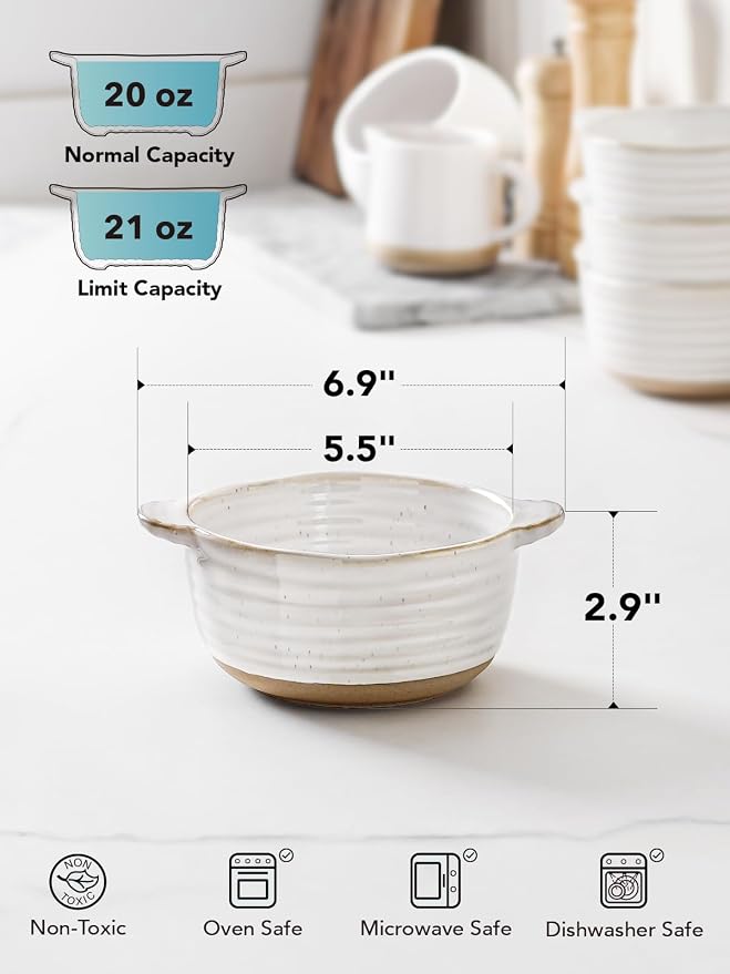 LE TAUCI Soup Bowls with Handles, 20 oz French Onion Soup Crocks, Soup Bowl - Image 4