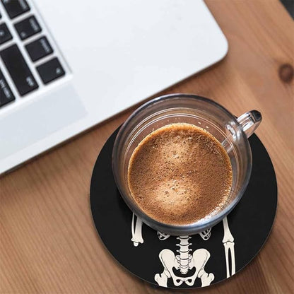 Human Skeleton Posing Drink Coaster for Tabletop Protection Happy Skeleton Rock Skull Non-Slip Cups Place Mats Home Decor Diatomite Material for Men Women