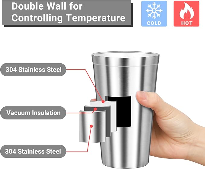 Stainless Steel Cups, 16 oz Insulated Tumbler, 4 Pack Double Wall Unbreakable - Image 3