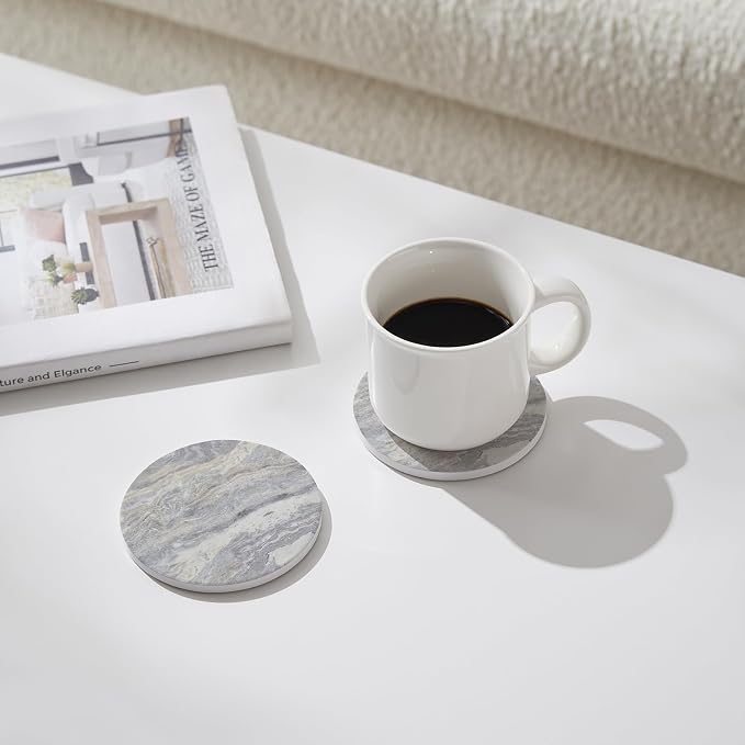 Set of 6 Light Gray Abstract Onyx Marble Coasters - Image 3