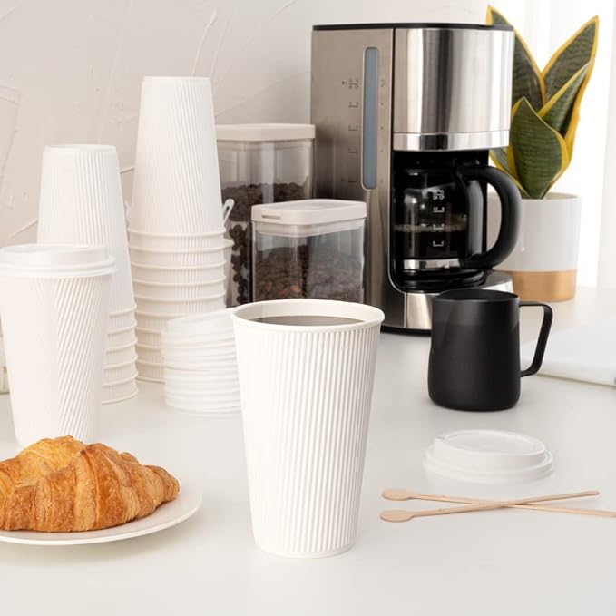 Restaurantware 16 Ounce Ripple Wall Disposable Coffee Cups, 500 Insulated White - Image 10