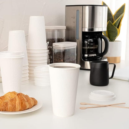 Restaurantware 16 Ounce Ripple Wall Disposable Coffee Cups, 500 Insulated White - Image 10