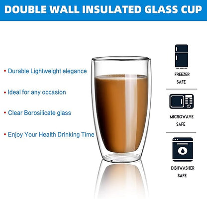 CNGLASS Double Wall Thermo Glass Cup 13.5 oz, Insulated Glass Coffee Set of 2 - Image 8