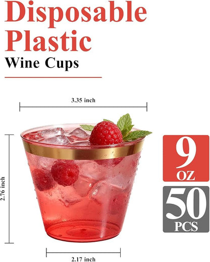 Goodluck 50PCS 9oz Red and Gold Plastic Cups - Image 2