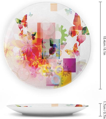 Ceramic Plates, Abstract Decorative Ceramic Plates, Natural Design Flowers Leaves Squares Rounds, 7 Inch, Household Plates Decorative, Multicolor