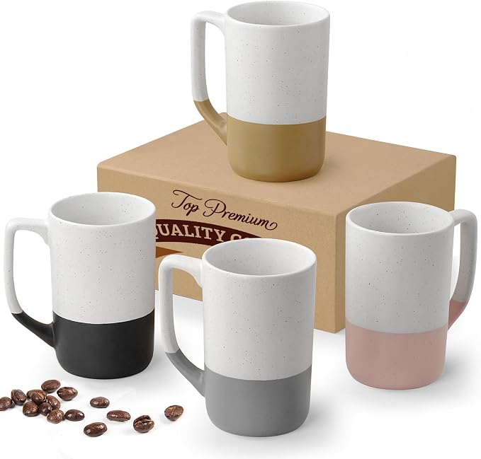 Large Ceramic Coffee Mug Set of 4, 16 oz Tea Cups by Gencywe