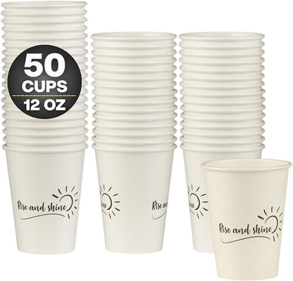 Disposable Coffee Cups, To Go Paper Hot Cups, Rise and Shine Design - Image 2