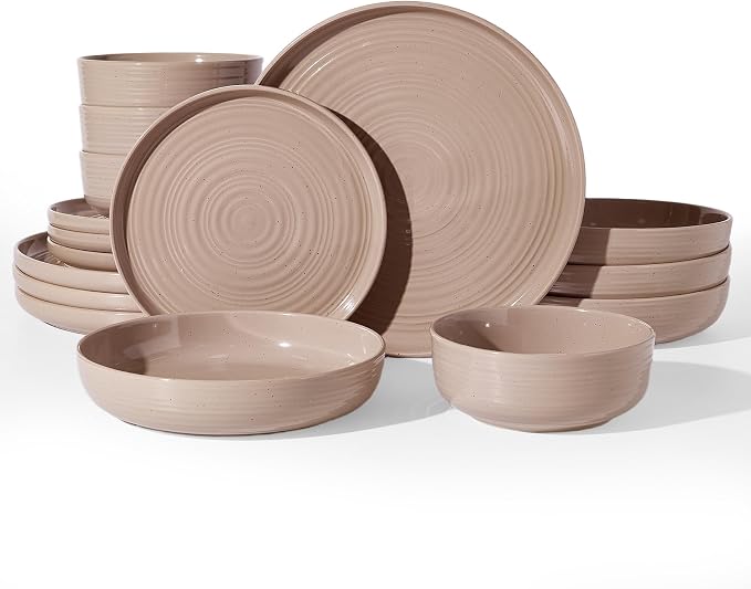 Stoneware Dinnerware Sets with Pasta Bowls, Service by FamiwarePremium