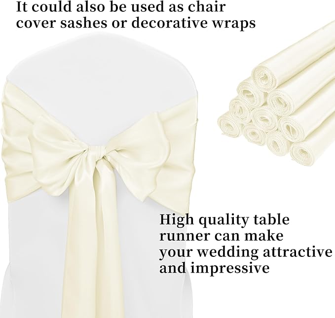 10-Pack Ivory 12 x 108 inches Long Premium Satin Table Runner | Wedding - Image 3