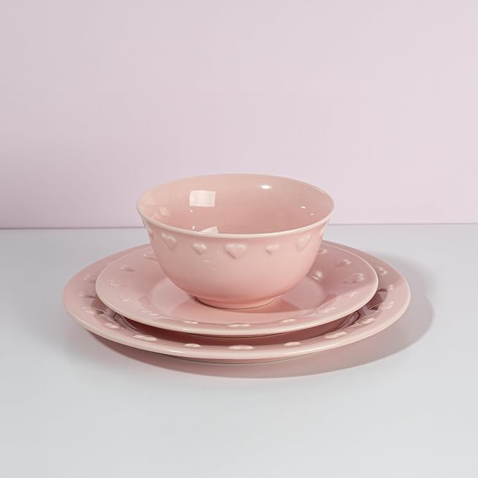 Paris Hilton 12-Piece Dinnerware Set, Embossed Hearts. Iconic Ceramic Stoneware - Image 7
