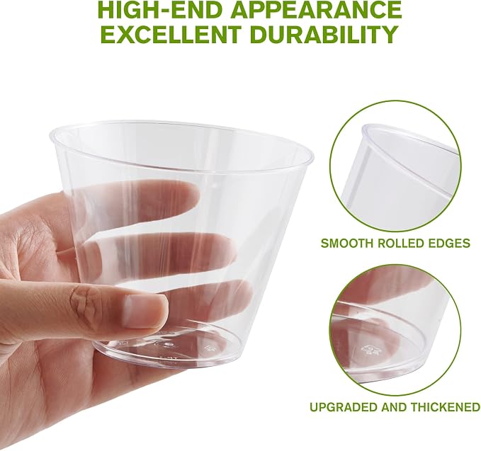 JollyPack 300 Pack Clear Plastic Cups 9 OZ Disposable Heavy-duty Drinking Cups - Image 5