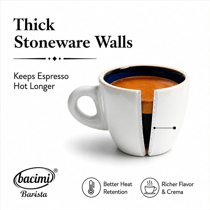 Bacimi® Espresso Cups and Saucers Set of 4 – 2.7oz Thick Barista Style - Image 2