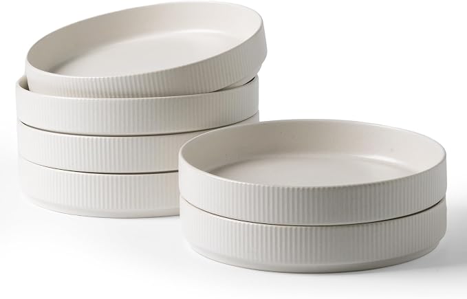 famiware Star 8.25" Pasta Bowls Set of 6, Bowl Plates, Matte White | Microwave by Famiware